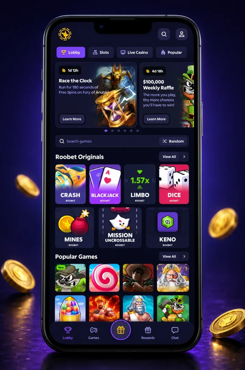 Smartphone showing casino interface on mobile browser
